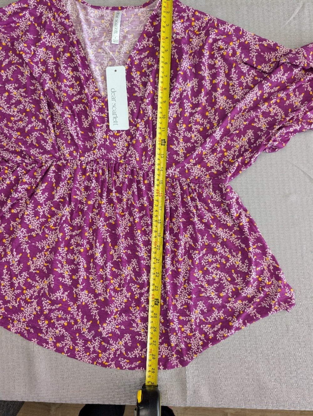 Dear Scarlett Dreamer Painted Purple V-Neck, Flutter Sleeve Empire Waist Blouse - Picture 14 of 15